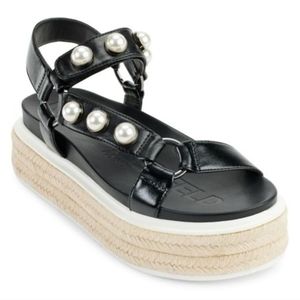 KARL LAGERFELD PARISPatzi Embellished Leather Espadrille Sandals 6.5